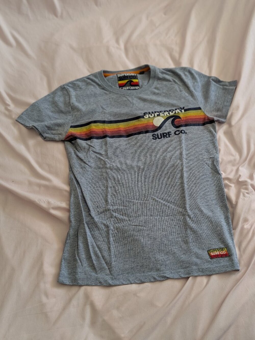 Superdry Grey Surf Co Stripe Graphic Tee Size S